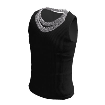 Black Tank Top w Double Iced Out Cuban Link
