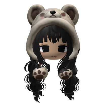 Cute Y2K Bear Hood Black Ponytail Hair Girl Roblox item