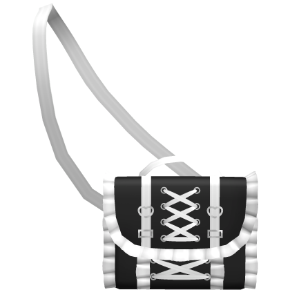 kawaii ruffled white n black letter waist bag 3.0 Roblox item