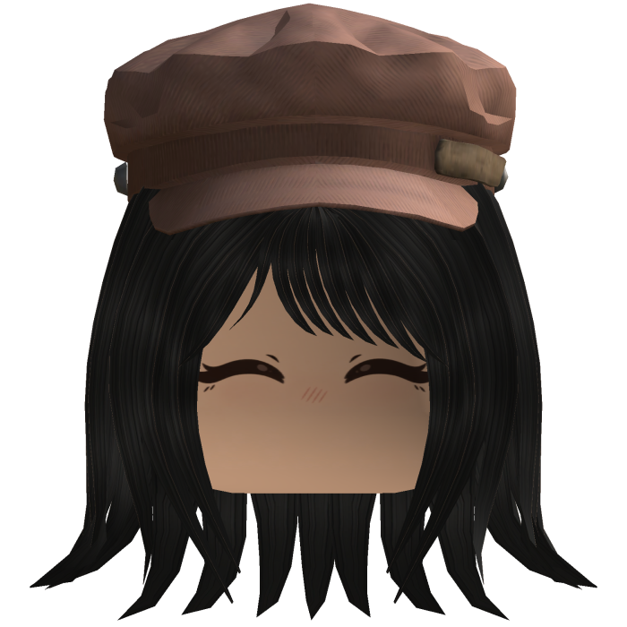 Medium Black Hair with Hat