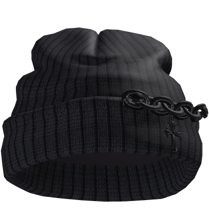 Black Worn Beanie with Chunky Chain and Cross