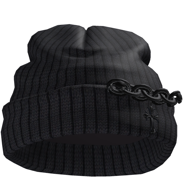 Black Worn Beanie with Chunky Chain and Cross
