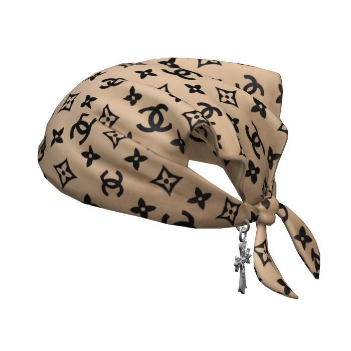 Tied LV X Chanel Bandana Hat with Cross Chain