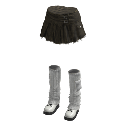 Y2K Pleated Denim Skirt w/ Leg Warmers (Green)