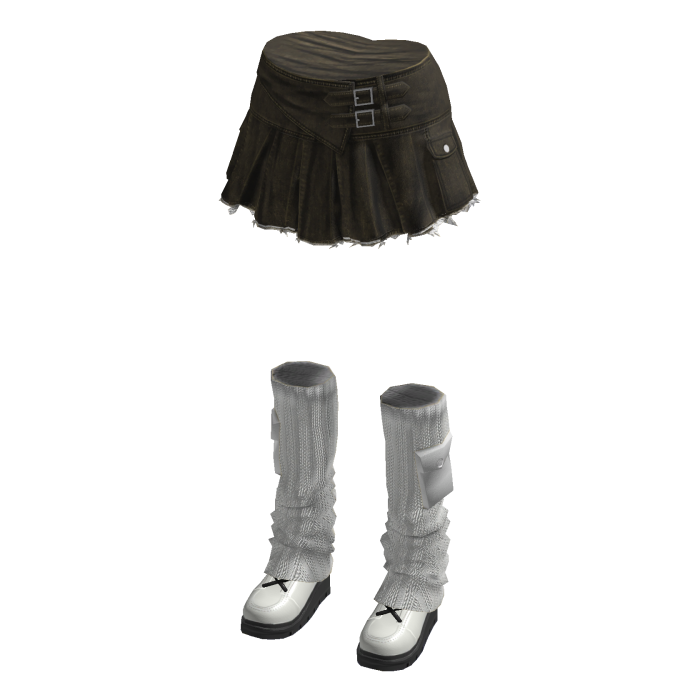Y2K Pleated Denim Skirt w/ Leg Warmers (Green)