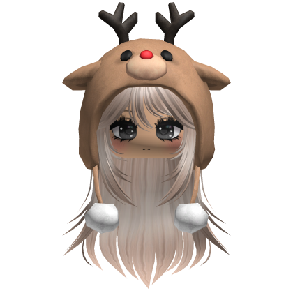 Christmas Reindeer Beanie w Flowy Hair Platinum