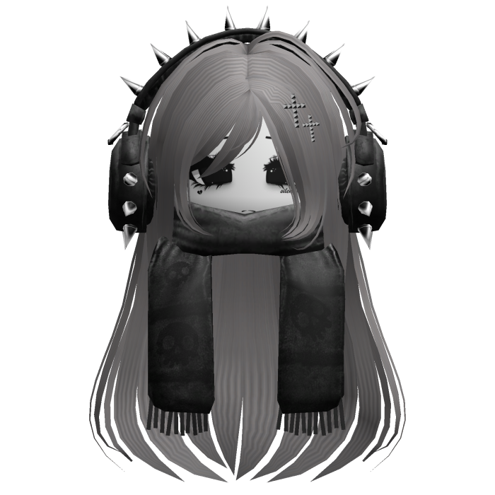 Straight Hair&Emo Headphones&Scarf Grey