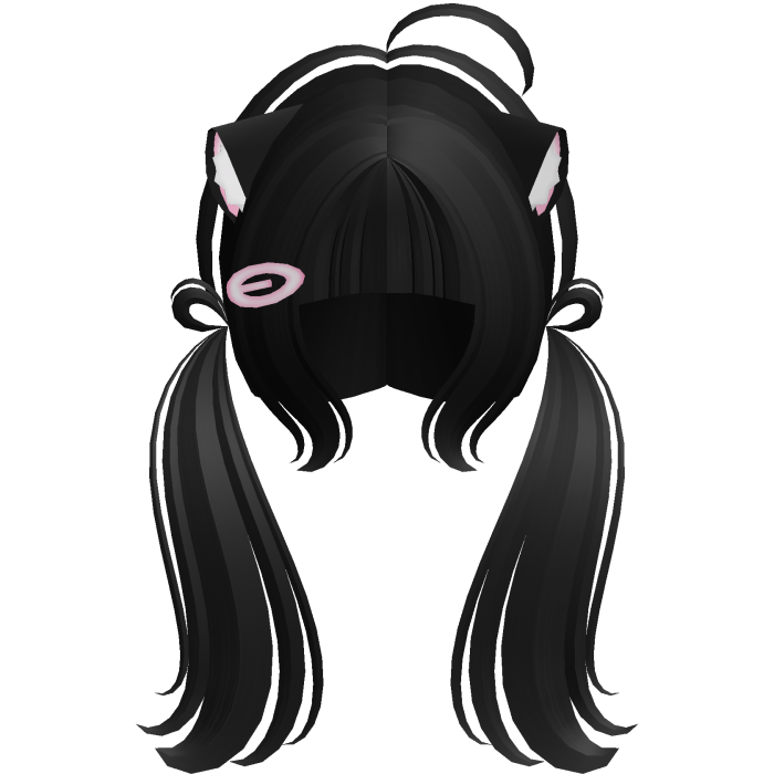 Cute Kitty Pigtails w/ Ears And Clip (Black)