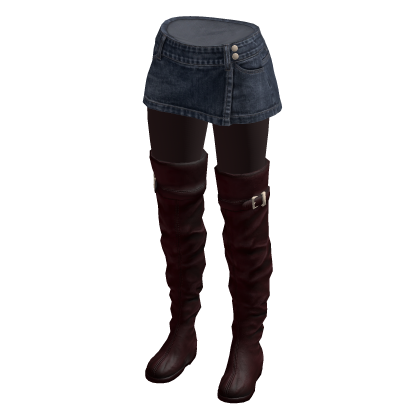 Mini Skirt with Tall Boots (Navy/Burgundy)