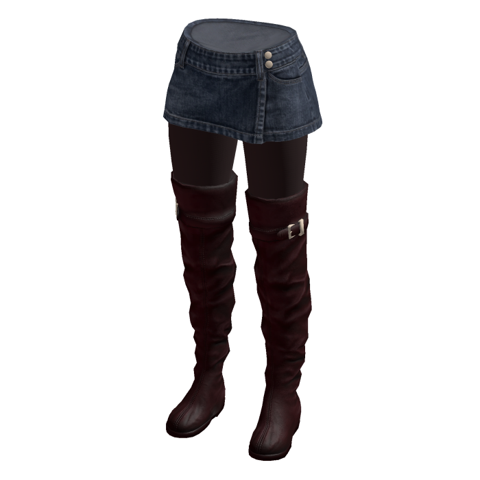 Mini Skirt with Tall Boots (Navy/Burgundy)