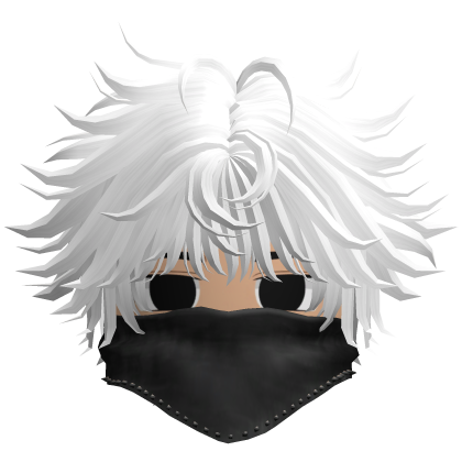 Fluffy Emo Boy Hair w Black Mask (White)