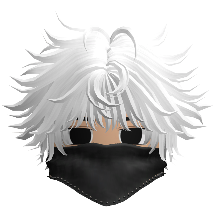 Fluffy Emo Boy Hair w Black Mask (White)