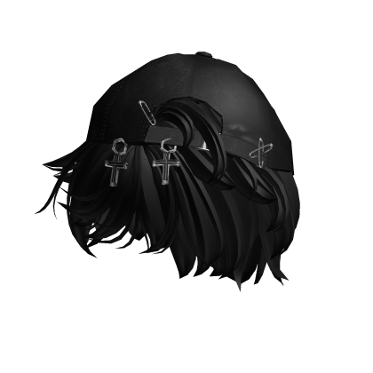 Black Messy Emo Hair w/ Y2K Distressed Cap    Roblox item