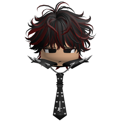 Messy Black&Red Hair W/ Punk Tie & Face Roblox item