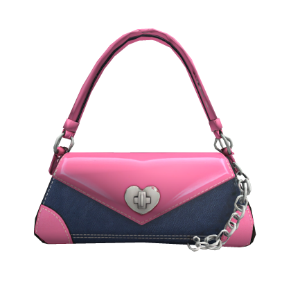 Denim pink heart chain shoulder bag