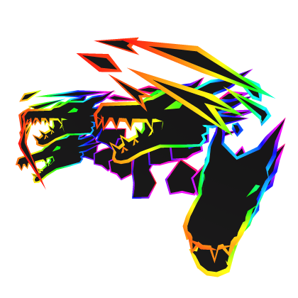 Cartoony Rainbow Flaming Dragon Heads