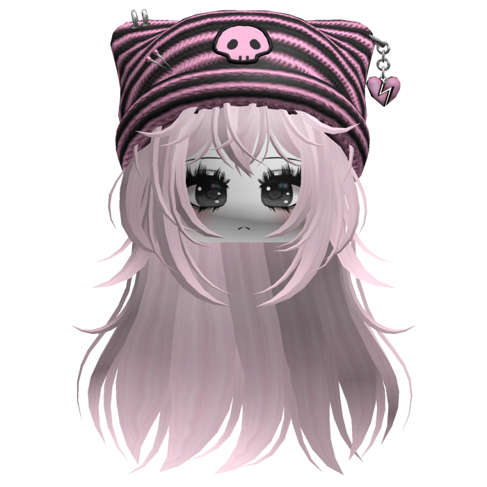 Emo Kawaii Skull Beanie W/ Wolfcut Pink V3