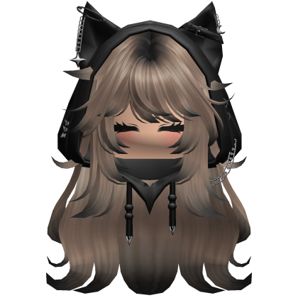 Brown black hair Cute Y2K cat hoodie anime Roblox item