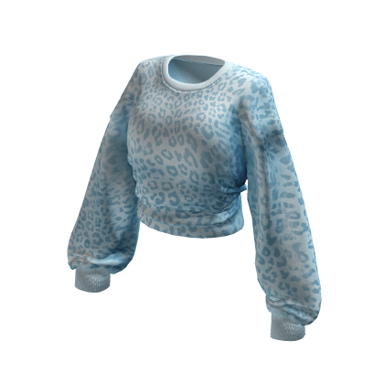 Blue Leopard Cropped Long Sleeve Baggy Sweater