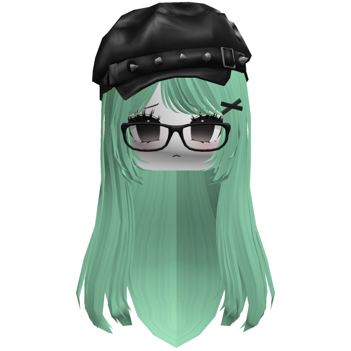 ☆ Gothic Beret hair cyan w/ Moe face glasses