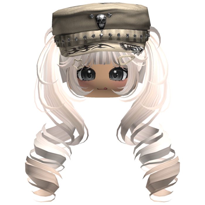 Beige Skull Y2K Cap Twirly Hair