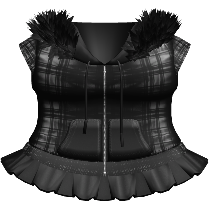 ♱ gothic plaid emo fur hoodie + skirt in black Roblox item