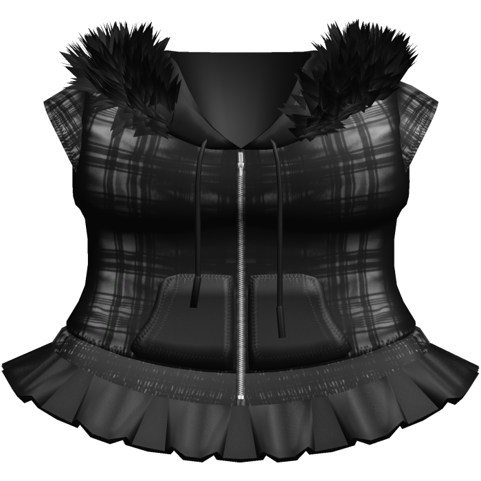 ♱ gothic plaid emo fur hoodie + skirt in black