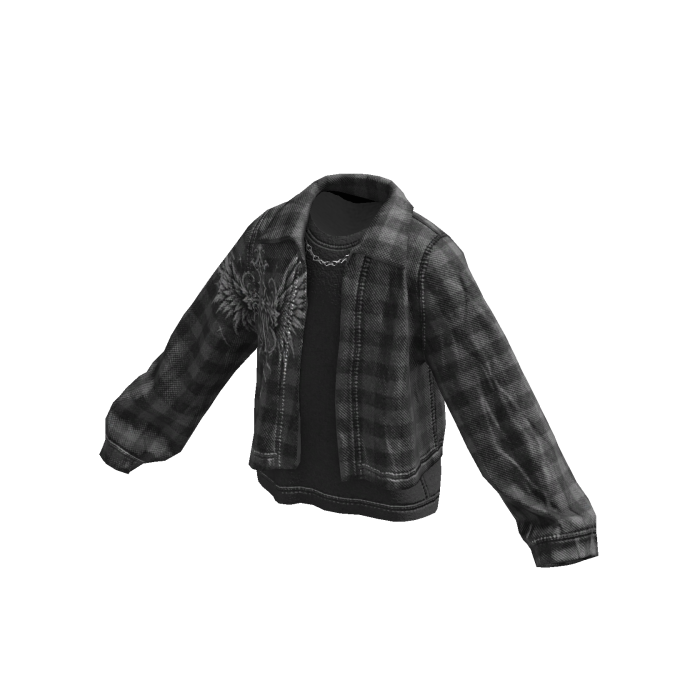 Grey Grunge Flannel Distressed Jacket w/ Chain