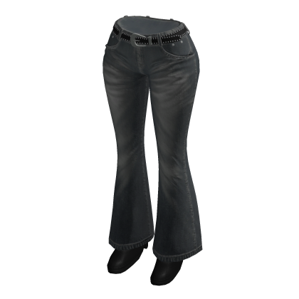 🍀Y2K Flare Pants with Belt(Blue)