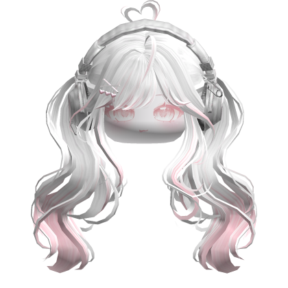 Cute Wavy Pigtails w/ Headphones (White&Pink)