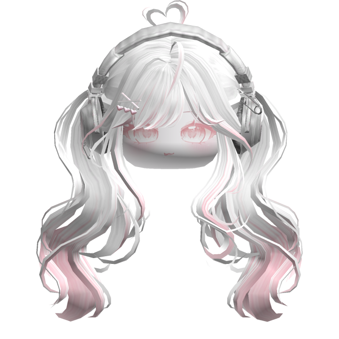 Cute Wavy Pigtails w/ Headphones (White&Pink)