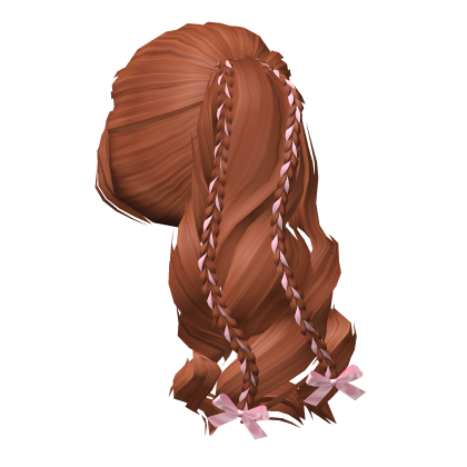 Soft Curly Braided Ponytail w/ Bows in Ginger Roblox item