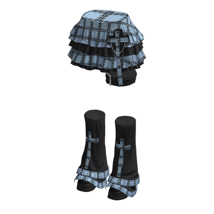 Plaid Ruffle Cross Y2K Emo Skirt Leg Warmers Blue
