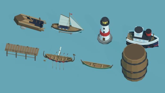 Low Poly Boat Dock Pack x40 Pirate Ship Beach preview 10