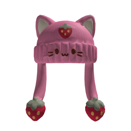 Cute Pink Strawberry Cat Beanie