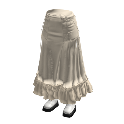 Ruched Maxi Skirt with Ruffle Hem (Cream)