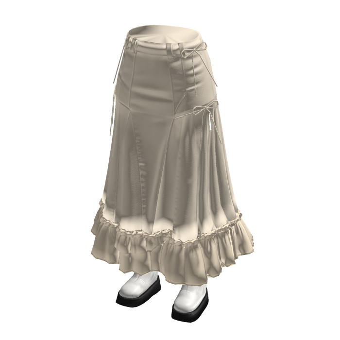 Ruched Maxi Skirt with Ruffle Hem (Cream)