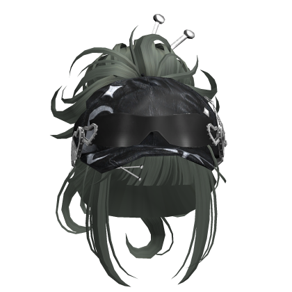 Green Messy Anime Bun w/ Y2K Distressed Hat