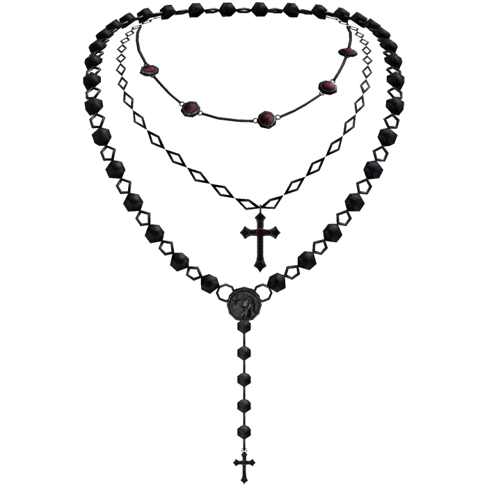 Goth Rosary Jesus Cross Necklace w/ Red