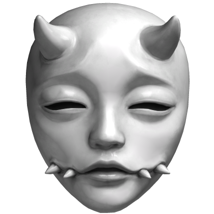 White Emo Goth Oni Mask W Teeth Out & Horns
