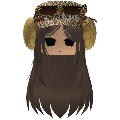Y2K LightBrown Straight Hair W/ Leopard fur Beanie
