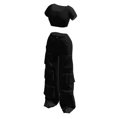 Y2K Cargo Pants & Crop Top Black thumbnail