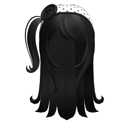 🍀Swirly Hair w Polka Dot White Headband(Black) Roblox item