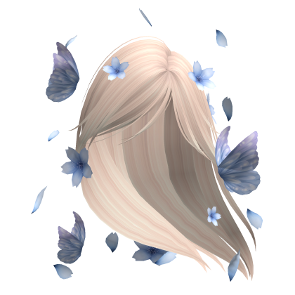 Soft Windy Pale Blonde Hair w/ Blue Flowers 