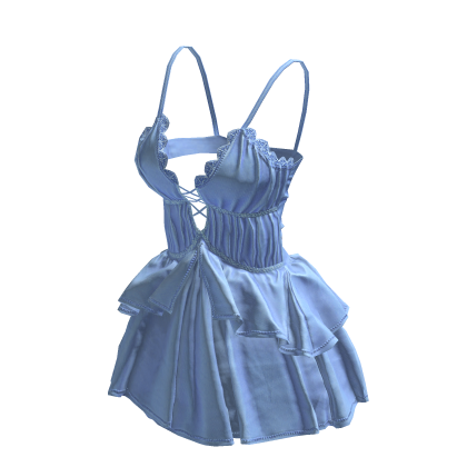 BB Blue Cute Ribbon Strap Ruffle Dress