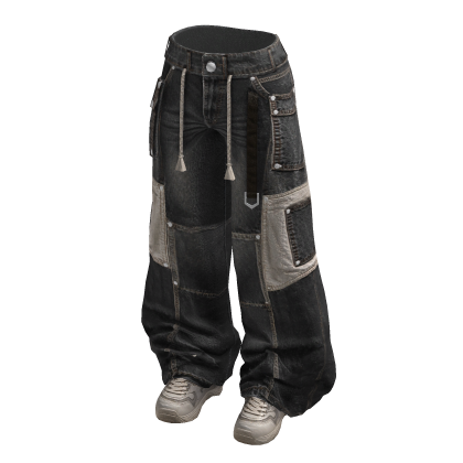 Baggy Cargo Pants with Contrast Pockets (Gray)