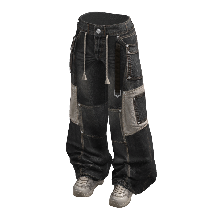 Baggy Cargo Pants with Contrast Pockets (Gray)