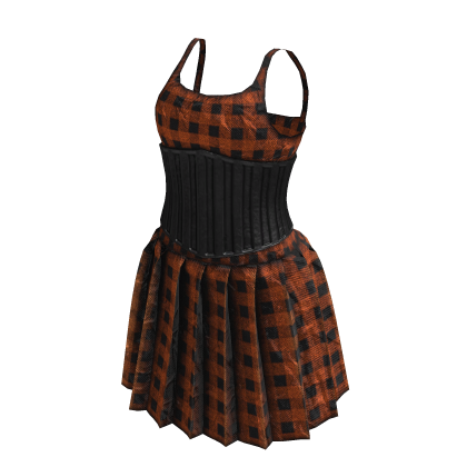 Grunge Flannel Corset Dress (Orange and Black)