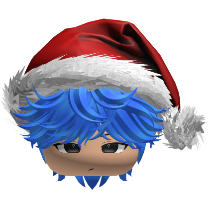 Messy Fluffy Blue Bright Hair a Santa Hat Y2k Roblox item