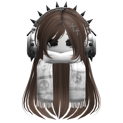 Straight Hair&Emo Headphones&Scarf Brown
